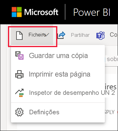 Captura de ecrã do menu pendente Ficheiro expandido e Imprimir a página selecionada.