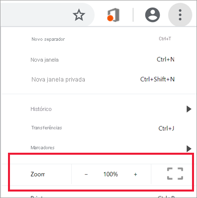 Uma captura de tela mostrando os controles de zoom do navegador.