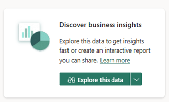 Captura de ecrã a mostrar Explore estes dados para descobrir informações sobre negócios.