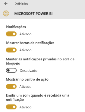 Screenshot shows a Windows device screen where you can allow and manage Power B I notifications.