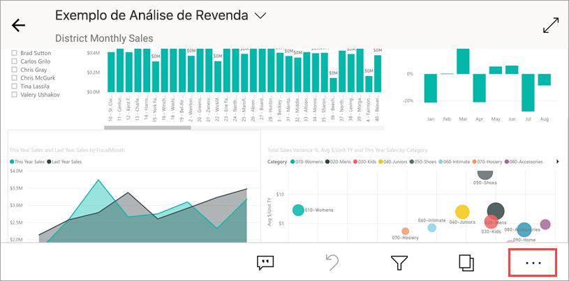 Captura de tela mostra a localização do controle Mais opções no canto inferior direito.