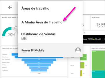 A captura de tela mostra o menu de trilha em um tablet Android com Meu espaço de trabalho chamado.