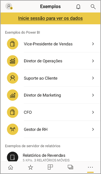 Exemplos móveis do Power BI