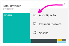 Captura de tela de um painel, mostrando as reticências verticais apontando para Abrir Link.