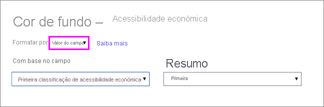 Caixa de diálogo de Estilo de formato para cor de plano de fundo da coluna Acessibilidade: a lista suspensa Estilo de formato é definida como Valor do campo.