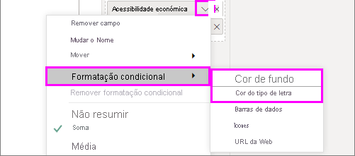 Cor de fundo ou cor do tipo de letra no menu de formatação condicional