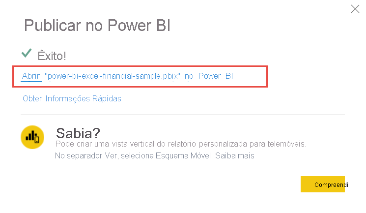 Captura de ecrã a mostrar a abertura do relatório no serviço do Power BI.