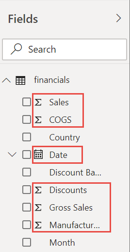 Captura de ecrã da lista de dados com campos numéricos e campo de data.