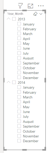 Captura de ecrã da segmentação de dados da hierarquia de datas.