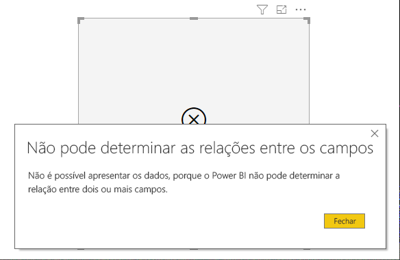 Captura de tela de uma caixa de diálogo de erro, informando Não é possível determinar relações entre os campos.