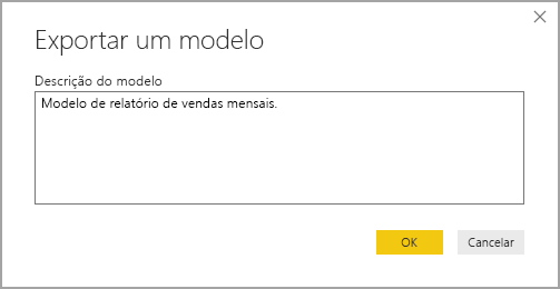 Captura de tela da caixa de diálogo Exportar descrição do modelo.