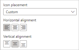 Captura de ecrã a mostrar as opções Alinhamento horizontal e Alinhamento vertical de um ícone.