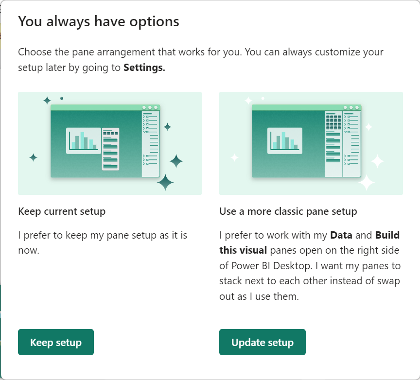 Captura de tela mostrando as opções de configurações padrão.