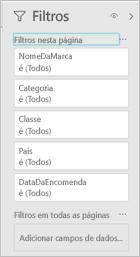 Captura de ecrã do painel Filtros, mostrando o menu de contexto.