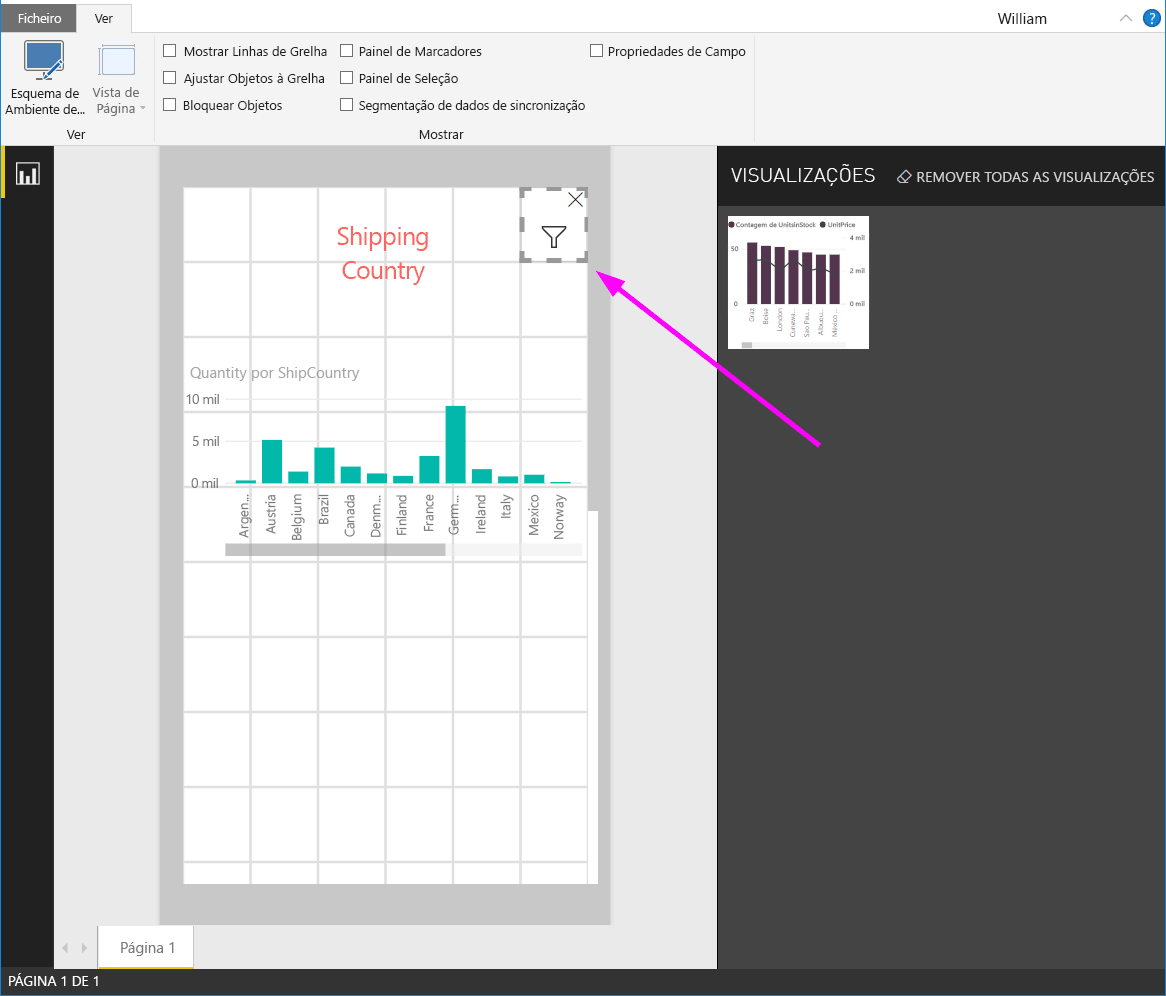 Captura de tela da segmentação de dados no layout do relatório do telefone.