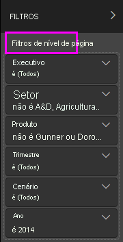 A captura de tela mostra os filtros de nível de página.