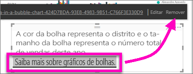 Captura de ecrã de uma caixa de texto, realçando Remover.