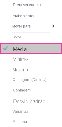 Captura de ecrã da lista agregada com Média selecionada e chamada.