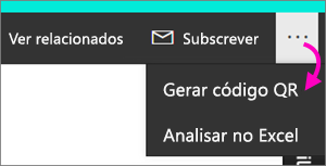 Captura de ecrã de um relatório, realçando Ficheiro e Gerar um código QR.