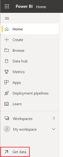 Captura de ecrã que mostra a ligação Obter Dados na parte inferior do painel de navegação.