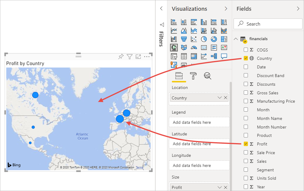 Captura de tela do mapa visual no editor de relatórios.