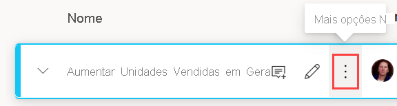 Captura de ecrã de Selecionar mais opções e, em seguida, adicionar subobjetivo.