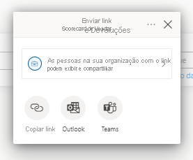 Captura de tela de Compartilhar um link para um scorecard.