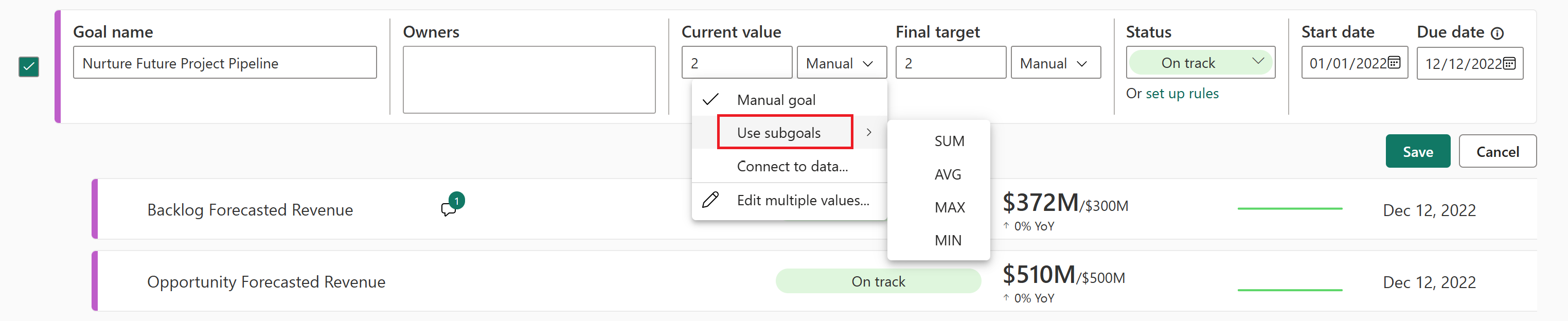 Uma captura de tela mostrando os tipos de gols.