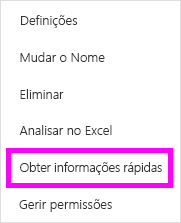 Captura de ecrã a realçar Obter informações rápidas a partir do menu Mais opções.