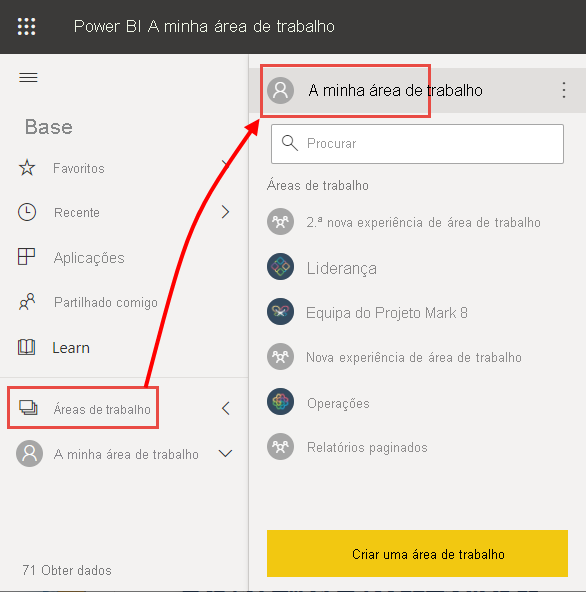 Screenshot of the Power BI service, highlighting New and Semantic model.