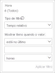 Captura de tela mostrando um cartão de filtro com Tempo relativo selecionado como o tipo de filtro.