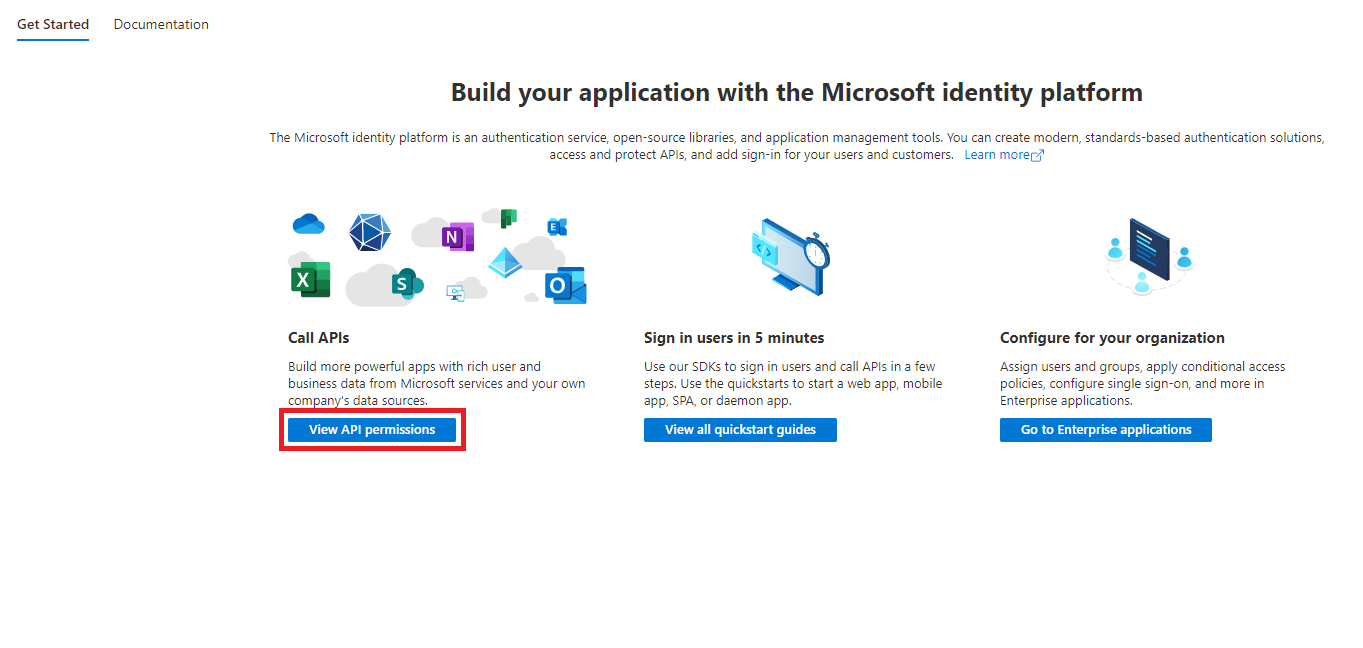 Captura de ecrã do separador Ver permissões da API.