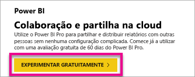 Captura de ecrã a mostrar a oferta de avaliação gratuita do Power BI.