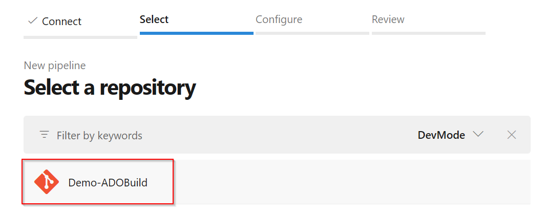 Captura de tela mostrando o repositório Demo-ADObuild selecionado.