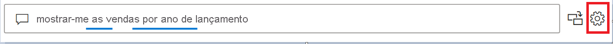 Captura de ecrã da caixa de pesquisa Q e A com o ícone de engrenagem realçado.