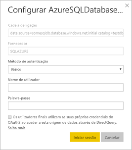 Captura de ecrã da caixa de diálogo para Configurar a Base de Dados SQL do Azure.