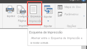 Captura de ecrã a mostrar a seleção de Esquema de Impressão.