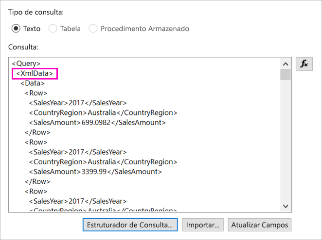 Captura de tela da estrutura de dados XML.