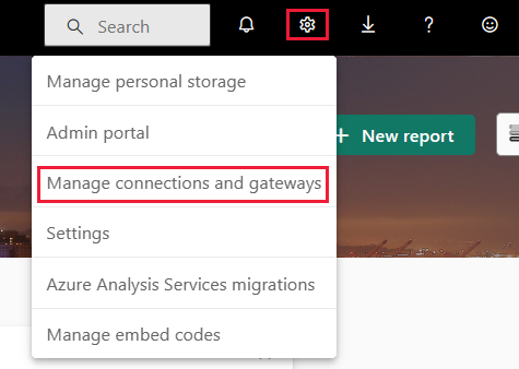 Captura de ecrã da opção Gerir gateway em definições.