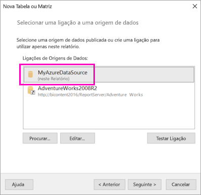 Captura de tela mostrando onde selecionar a fonte de dados.