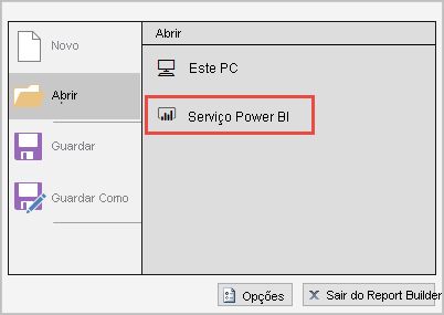 Captura de ecrã a mostrar Abrir a partir do serviço do Power BI.