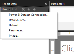 Captura de tela mostrando Novo parâmetro.