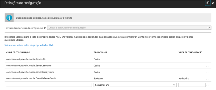 Intune configuration settings