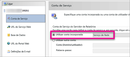 Configurar conta de serviço do servidor de relatório