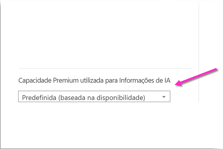 Screenshot of the dropdown option to select the Premium capacity used for AI Insights.