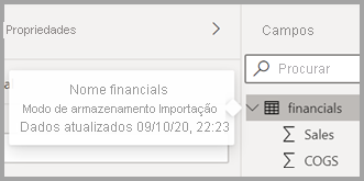 Captura de ecrã do novo tooltip para uma tabela no Power BI Desktop.