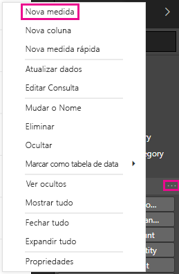 Captura de ecrã da nova medida da lista no menu.