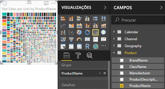 Captura de ecrã do treemap por Nome do Produto.