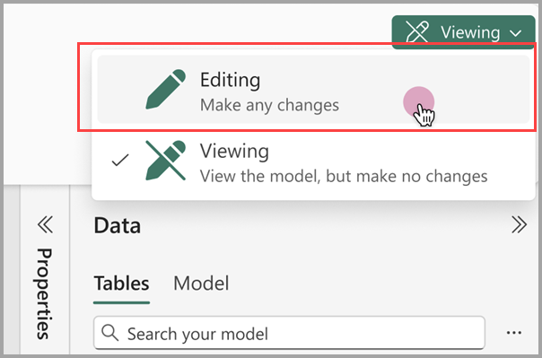 Captura de ecrã a mostrar a mudança do modo de visualização para o modo de edição.