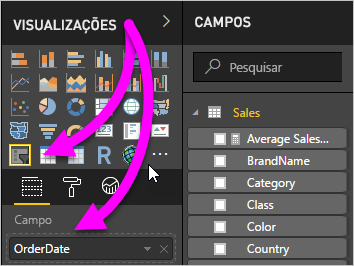 Captura de tela do painel Visualizações com o ícone visual da segmentação de dados e o Campo bem chamado.